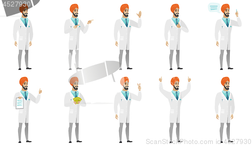 Image of Muslim doctor vector illustrations set.