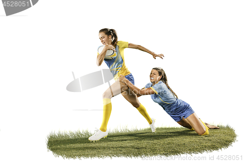 Image of The young female rugby players isolated on white backround