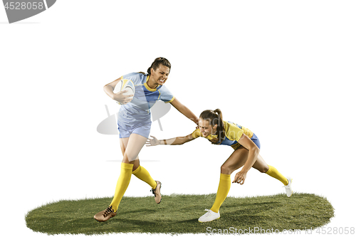 Image of The young female rugby players isolated on white backround