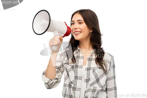 Image of young woman or teenage girl with megaphone