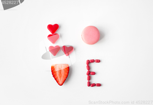 Image of close up of word love made of sweets