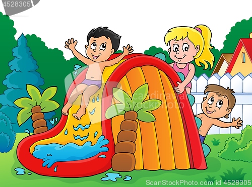 Image of Kids on water slide theme image 3