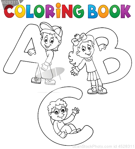 Image of Coloring book children with letters ABC