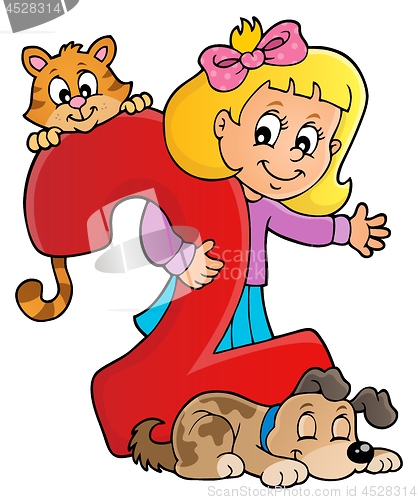 Image of Girl and pets with number two