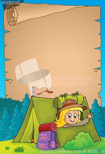 Image of Parchment with scout girl in tent 2