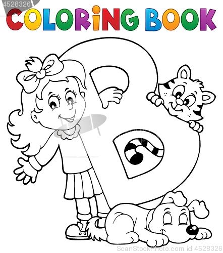 Image of Coloring book girl and pets by letter B