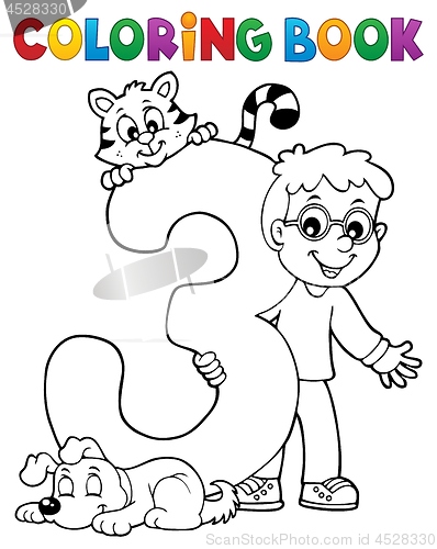 Image of Coloring book boy with number three