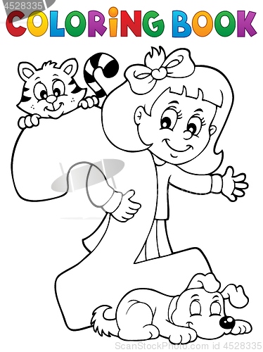 Image of Coloring book girl with number two