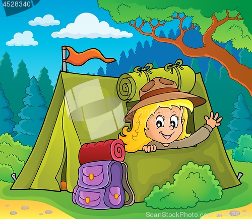 Image of Scout girl in tent theme 3