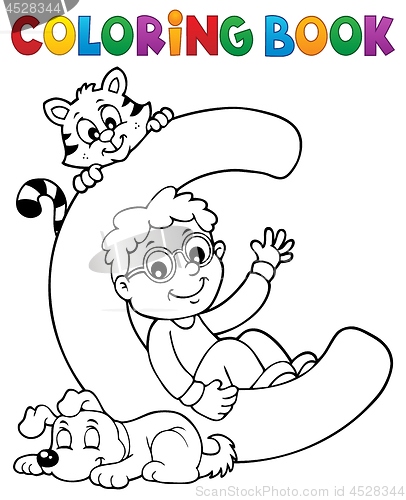 Image of Coloring book boy and pets by letter C