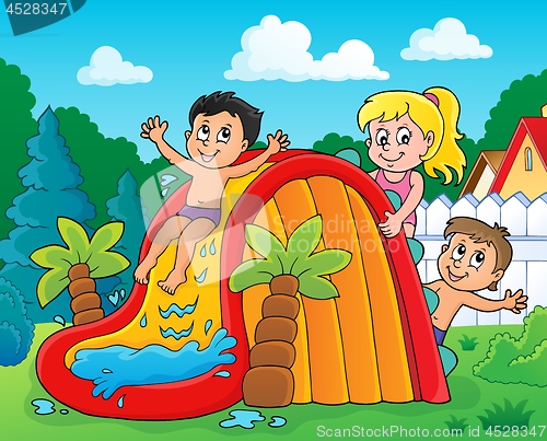 Image of Kids on water slide theme image 2