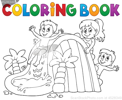 Image of Coloring book kids on water slide 1