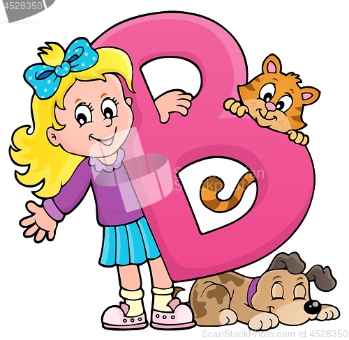 Image of Girl and pets with letter B