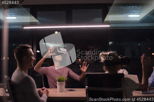 Image of Multiethnic Business team using virtual reality headset