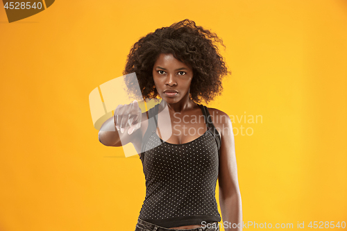 Image of The overbearing business woman point you and want you, half length closeup portrait