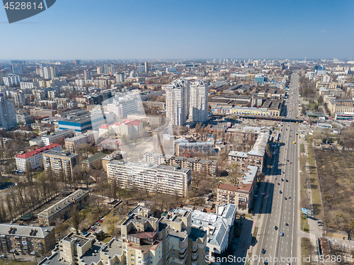 Image of Landscape on the center of the city of Kiva with modern high-rise buildings and roads. Aerial view