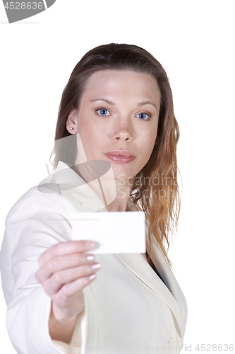 Image of Businesswoman Holding a Blank Business Card