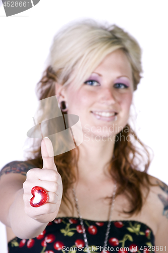 Image of Beautiful Girl Giving the Thumbs Up