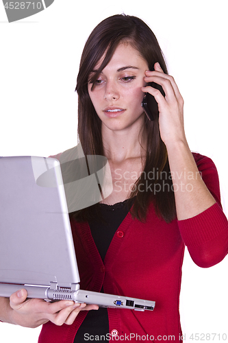 Image of Beautiful Girl Holding a Laptop