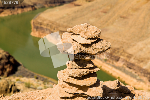 Image of tower of rocks in grand canyon and colorado river