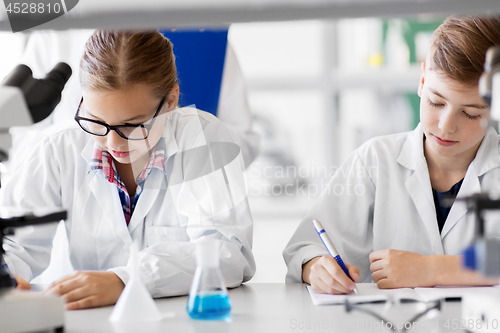 Image of kids studying chemistry at school laboratory