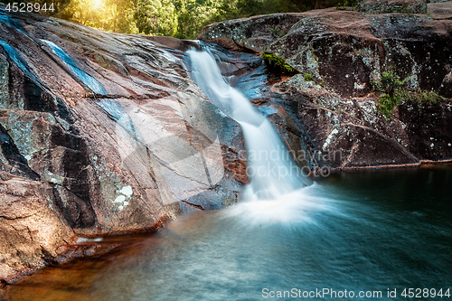 Image of Lush slip slide waterfall into swimming hole