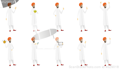 Image of Muslim businessman vector illustrations set.