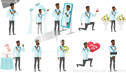 Image of African-american groom vector illustrations set.