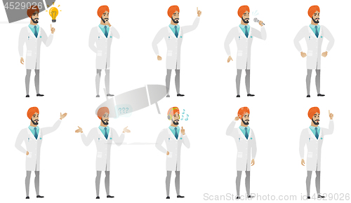 Image of Muslim doctor vector illustrations set.