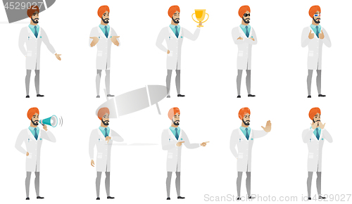 Image of Muslim doctor vector illustrations set.