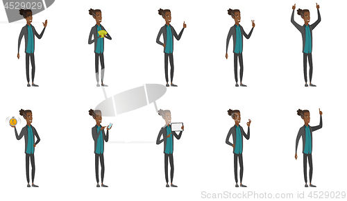 Image of Young african businessman vector illustrations set