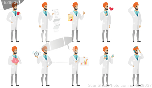 Image of Muslim doctor vector illustrations set.