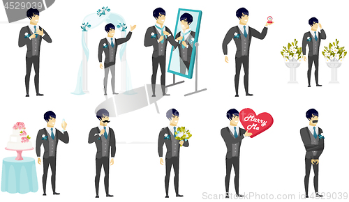 Image of Young asian groom vector illustrations set.