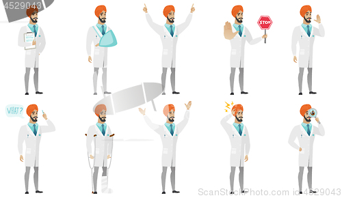 Image of Muslim doctor vector illustrations set.