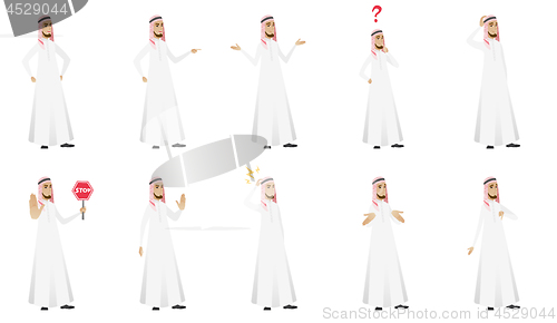 Image of Muslim businessman vector illustrations set.