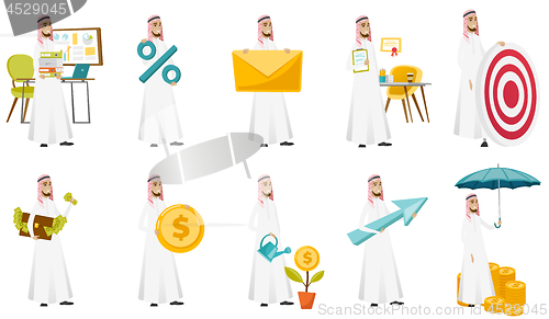 Image of Muslim businessman vector illustrations set.