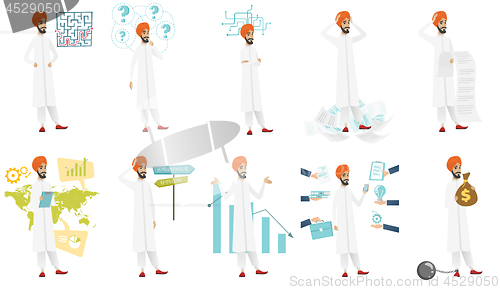 Image of Muslim businessman vector illustrations set.