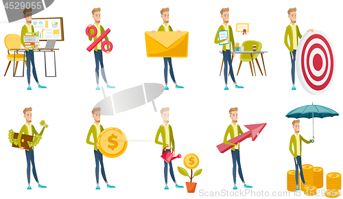 Image of Caucasian businessman vector illustrations set.