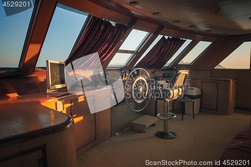 Image of Cockpit of boat in sunlight