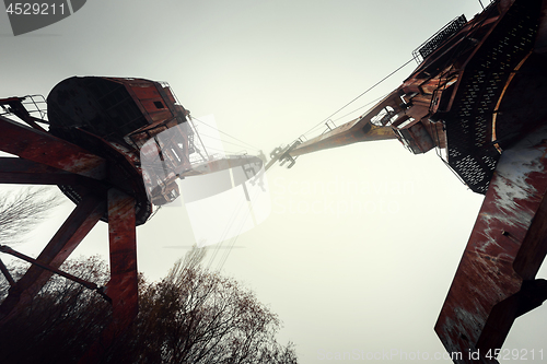 Image of Rusty old industrial dock cranes at Chernobyl Dock, 2019