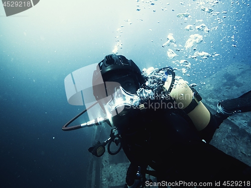 Image of High end underwater mask on diver