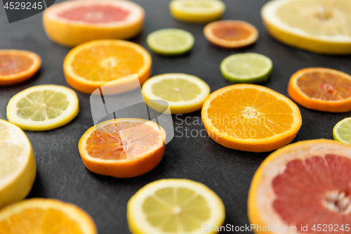 Image of close up of different citrus fruit slices