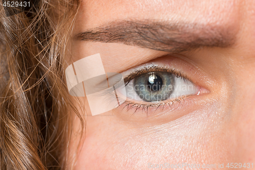 Image of The close up eye on face of young beautiful caucasian girl