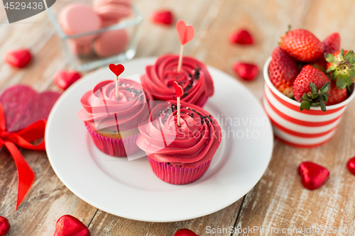 Image of close up of red sweets for valentines day