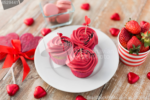 Image of close up of red sweets for st valentines day