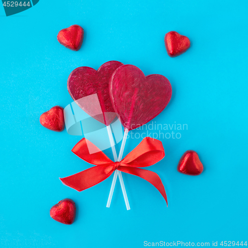 Image of red heart shaped lollipops for valentines day