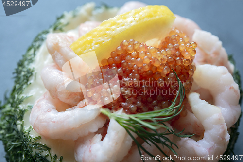 Image of Seafood sandwich with shrimps and roe