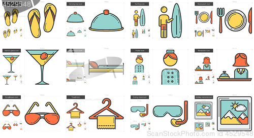 Image of Travel and holiday line icon set.