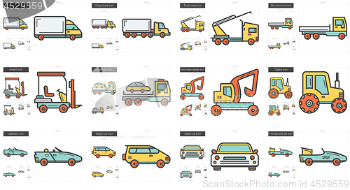 Image of Transportation line icon set.