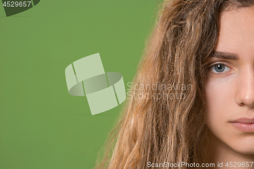 Image of The close up eye on face of young beautiful caucasian girl